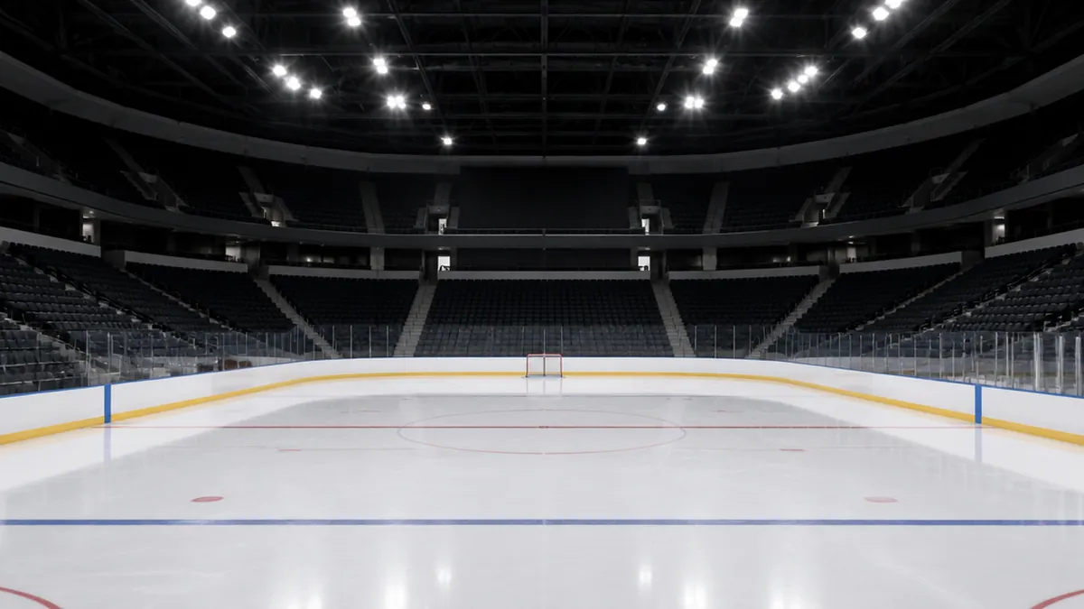 Fullsatt ishockeyarena sedd från läktaren under en SHL-match