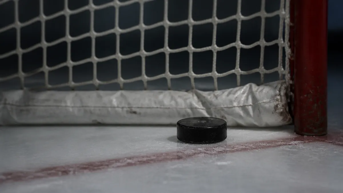 Målvakt räddar ett skott framför mål under en SHL-match