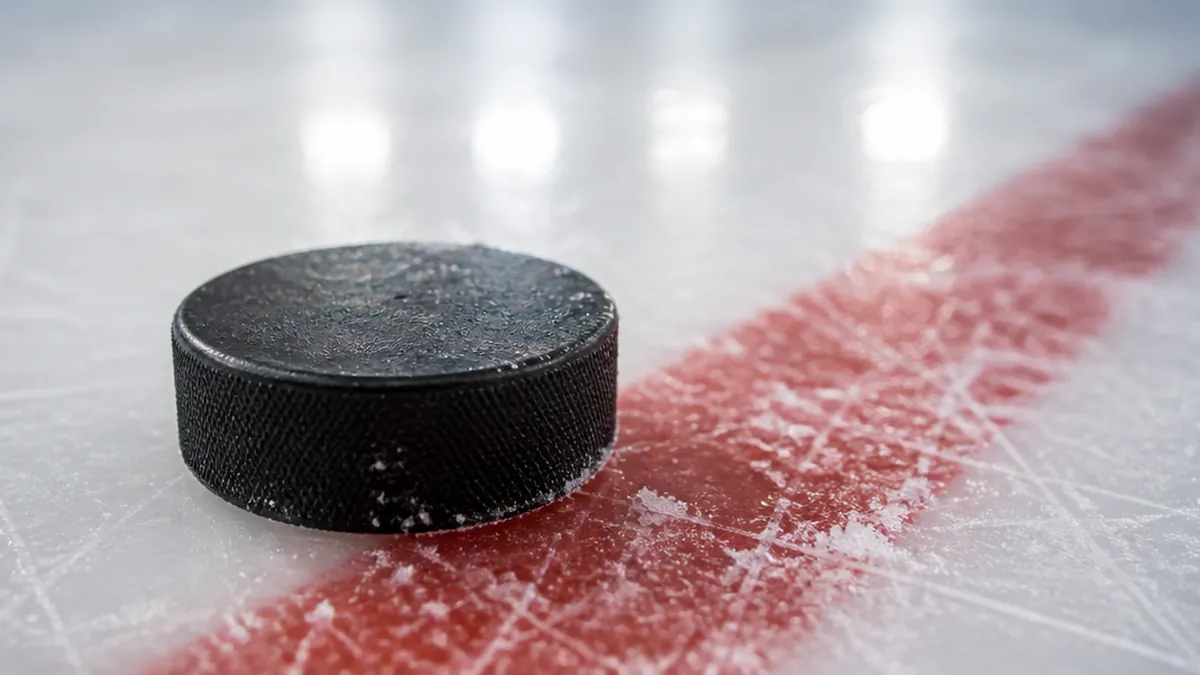 Puck på isen i en SHL-arena