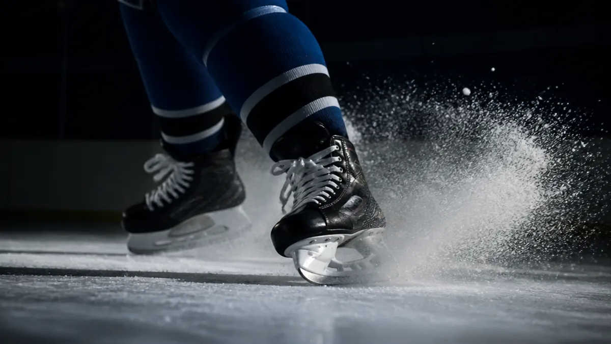 Ishockeyskridskor på is under en avgörande slutspelsmatch
